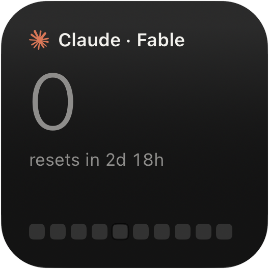 Small Single Limit widget showing Claude's Fable allowance and its reset time, with sample data